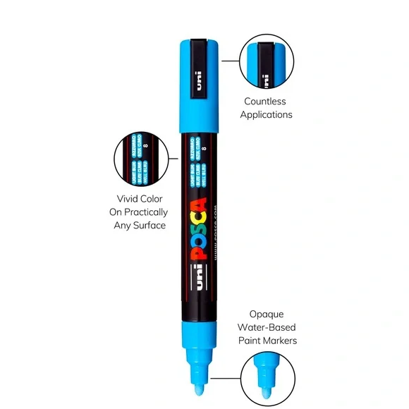 UNI POSCA WATER BASED MARKERS PC-5M 8 COLORS NEW!! - Picture 2 of 3